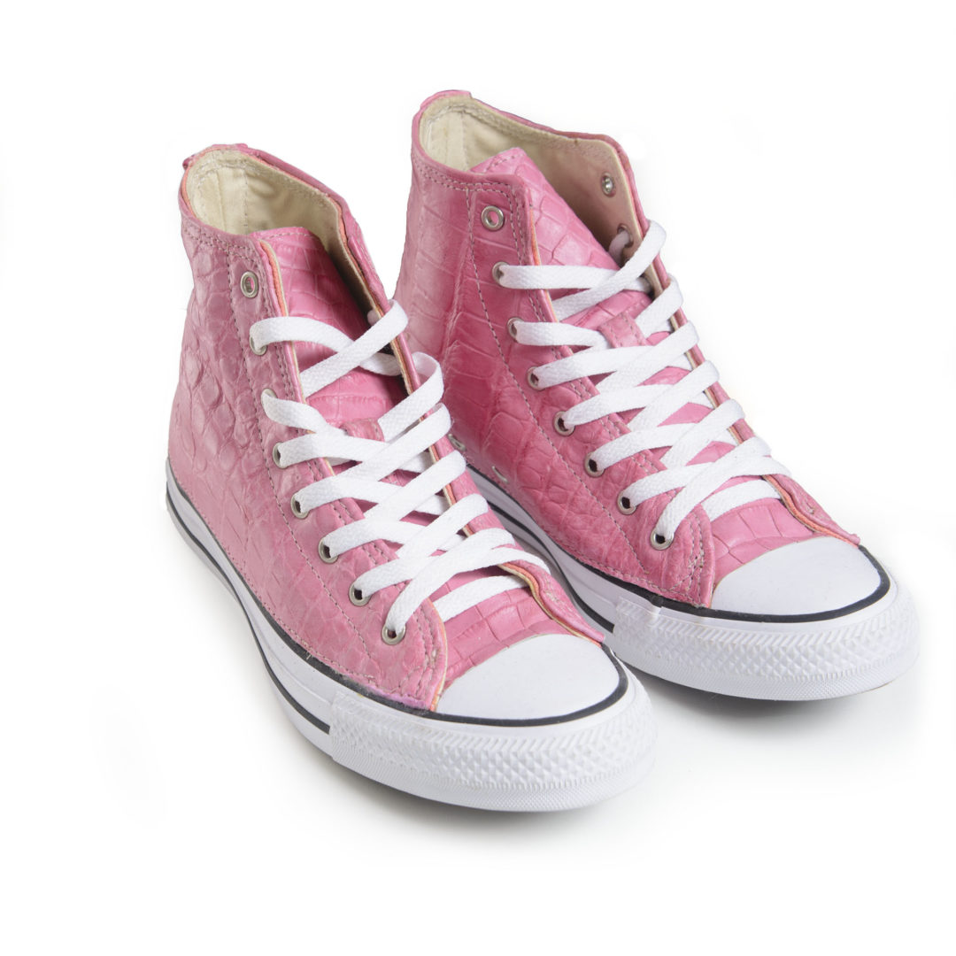 Converse® Chuck Taylor All Stars High-Top Sneakers embellished with Authentic Alligator Skin in Pink - Alligator & Python Custom