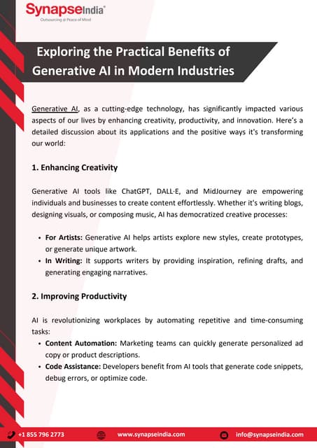 Explore the Practical Benefits of Generative AI in Modern Industries | PDF